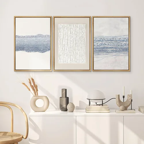 Vista 117 de SIGNWIN Lienzo enmarcado para pared, juego de arte neutro de bosque brumoso, ilustraciones en tono tierra, arte moderno, decorativo, bohemio