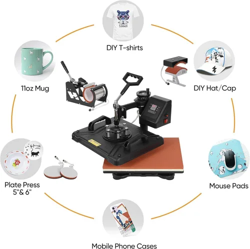 Vista 3 de ZENY Máquina de prensa de calor por sublimación digital 5 en 1 de 12 x 15 pulgadas, máquina de prensa de camisas oscilante de 360°, máquina
