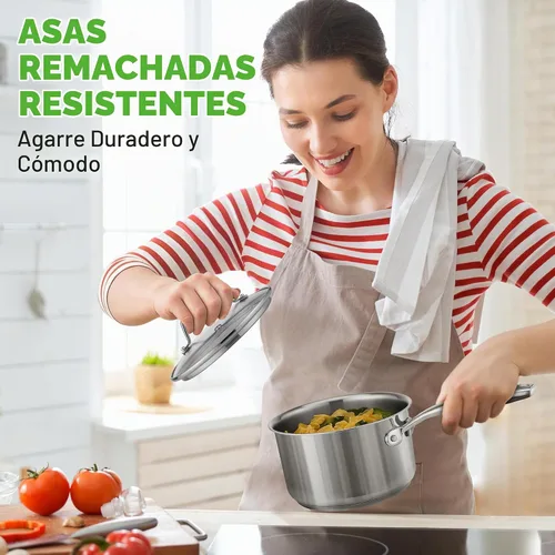 Vista 4 de NutriChef Olla de acero inoxidable de 2 cuartos de galón con tapa, cacerola resistente con asas ergonómicas, para todas las estufas