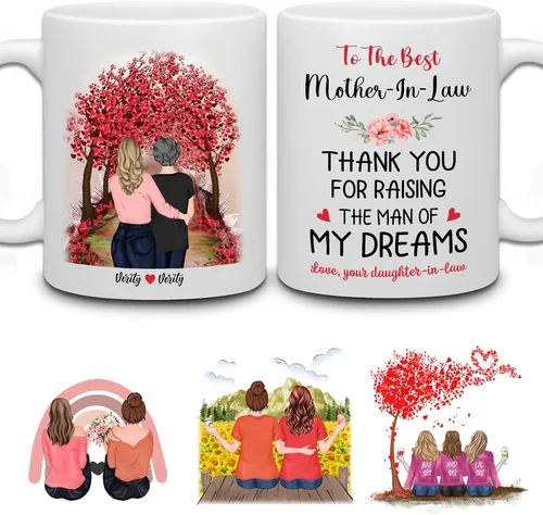 Vista 12 de WHIDOBE Taza de café personalizada de 11 onzas, taza de 15 onzas para mamá, hija con personajes femeninos, nombres, citas, regalo para mamá de hija