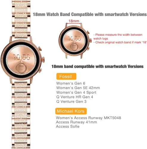 Vista 2 de Abanen Fossil - Correa de reloj para mujer Gen 5E de 1.654 in/Gen 6, 0.71 pulgadas, aleación ligera de metal brillante y cristal de liberación