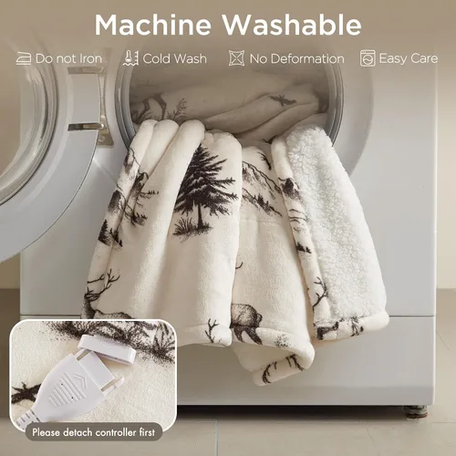 Vista 8 de Woolrich - Manta eléctrica de felpa Sherpa de 50 x 60 pulgadas, térmica Ciervo
