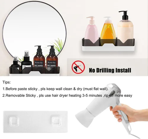 Vista 6 de MRPAPA Organizador de baño, organizador de ducha, paquete de 2 estantes de baño montados en la pared, organización y almacenamiento de baño, soporte