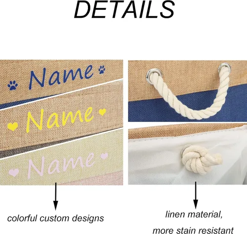 Vista 4 de Cesta plegable de almacenamiento de juguetes para perros y mascotas, fuente colorida personalizada, caja organizadora con nombre de mascota