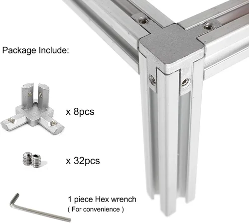 Vista 3 de 8Pcs 2020 Extrusión de Aluminio Ranura en T Bracket de Esquina Serie 20 Hardware Extruido Conector Tri 3 Vías con Tornillo de Ajuste para Perfil