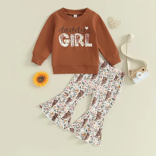 Vista 2 de Sunwittafy Conjunto de 2 piezas de sudadera vaquera de manga larga para bebé niña