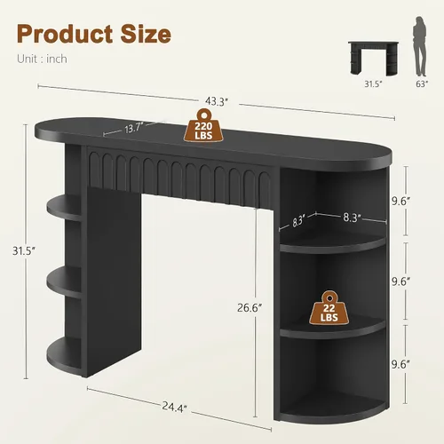 Vista 2 de Hoctieon Mesa consola acanalada con almacenamiento, mesa de entrada con estantes laterales de almacenamiento, mesas de sofá estrechas detrás