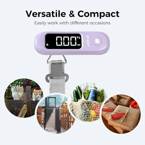 Vista 5 de pack all Báscula de equipaje de 110 libras, báscula digital de equipaje de mano, báscula de peso para maleta de viaje con pantalla LCD, batería