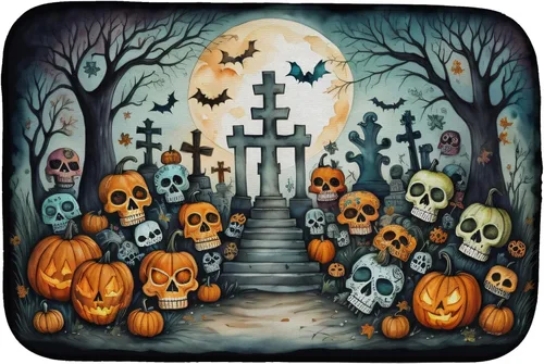 Vista 51 de Caroline's Treasures DAC2223DDM Tapete de secado de platos de Halloween espeluznante de gato negro, tapete absorbente para secado de platos