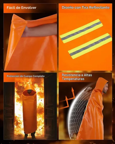 Vista 6 de kanhiro - Capa ignífuga de emergencia con capucha – kanhiro 1076°F Poncho de escape de incendios resistente al calor, capa extra grande con Naranja