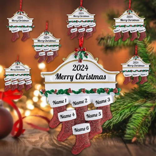 Vista 14 de Amlion Adornos personalizados de cerámica para calcetines de Navidad, familia de 2 a 8, nombres personalizados, estilo tradicional, ocasión