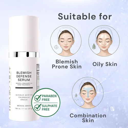 Vista 5 de mi.Glo Blemish Defense - Suero facial clarificante de 1.1 onzas con ácido glicólico al 5%, alantoína, suero facial diario ligero para pieles grasas