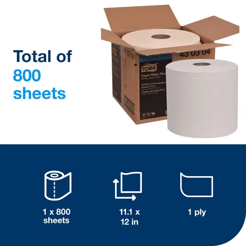 Vista 2 de Tork Paper Wiper Plus White W1, rollo gigante, 1 x 800 pies, 430304