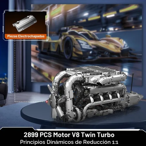Vista 2 de Mould King Kit de Modelo de Motor V8 Twin Turbo que Funciona – 2899+ Piezas Construye tu Propio Kit de Motor de Modelo Visible para Adultos