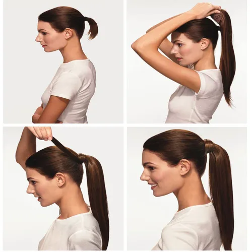 Vista 6 de Lelinta Extensión de cola de caballo rizada ondulada de 18 pulgadas para mujer, extensión de pelo sintético rubio ceniza mezcla Giner
