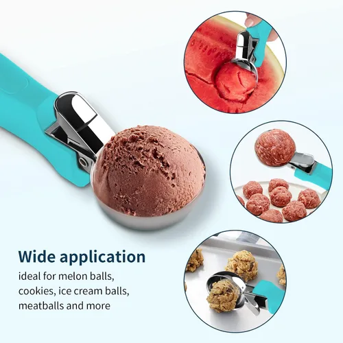 Vista 6 de Cuchara de helado, cuchara grande para galletas con mango ergonómico de agarre suave, cuchara multifuncional resistente para hornear, para helados