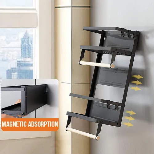 Vista 6 de Jolitac Estante magnético para especias para refrigerador, organizador de ahorro de espacio, estante negro en el refrigerador, soporte para toallas