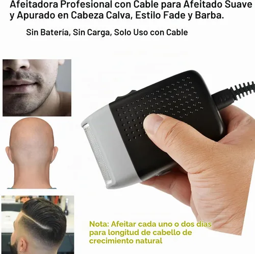 Vista 2 de Afeitadora eléctrica con cable, afeitadora profesional de afeitado cerrado, afeitadoras de cabeza calva para hombres, cortadora