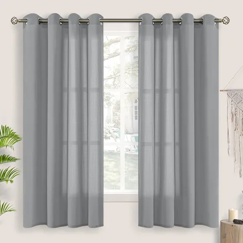 Vista 20 de BGment Cortinas cortas de lino transparente de 40 pulgadas para cafetería, con ojales, filtrado de luz, semitransparentes para ventanas pequeñas
