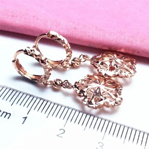 Vista 4 de SAGEKING 2024 New 585 Purple Gold Hollow Luxury Flower Ear Buckle Fashion Exquisite Jewelry 14K Rose Gold Drop Earrings For Women For Girlfriend