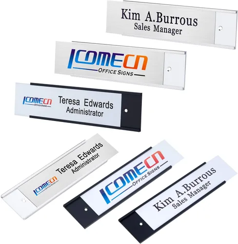Vista 3 de Placas de identificación personalizadas de aluminio para oficina, impresión en caliente, añade imagen con logotipo, placas de nombre personalizadas