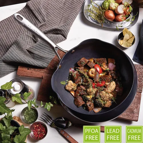 Vista 4 de TECHEF - Goody Pan - Sartén Wok - Sin PFOA, apta para lavavajillas y horno, fabricada en Corea (11 pulgadas)