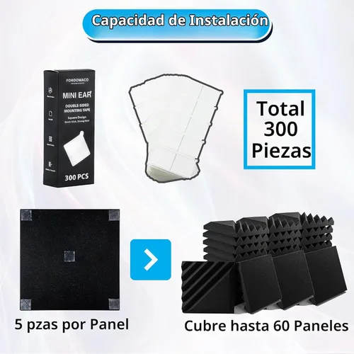 Vista 2 de FOROOMACO 300 Pack Mini Cinta de Montaje de Doble Cara Cuadrada Cinta Adhesiva de Alta Resistencia para Paneles de Espuma Insonorizantes, Decoración