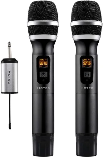 Vista 12 de HOTEC Micrófonos inalámbricos Dual UHF Sistema de micrófono de mano con control de eco/volumen, receptor recargable para karaoke, iglesia, boda