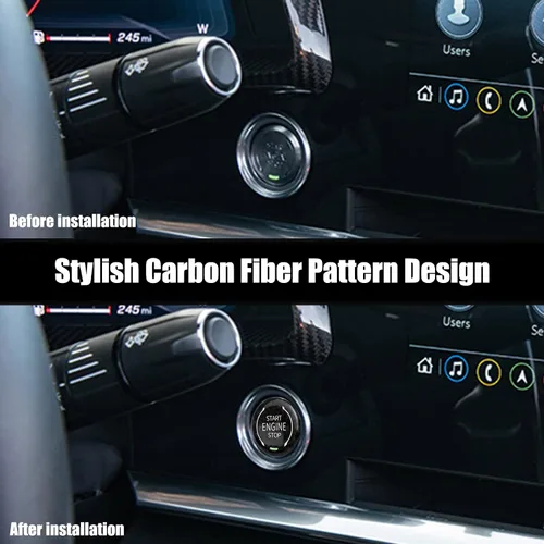 Vista 4 de Botón de arranque de fibra de carbono, botón de encendido y parada del motor, cubierta de encendido Compatible con Chevy Corvette C8 2020 2021 2022
