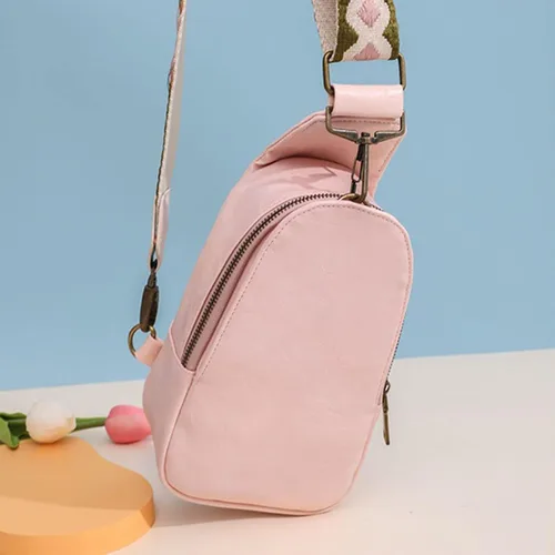 Vista 5 de Bolso bandolera para mujer bolso cruzado de cuero de moda bolso de mensajero bolso de mano para mujer tamaño mediano color rosa