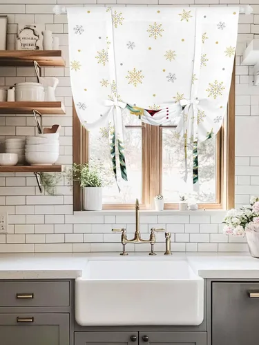 Vista 8 de Cortinas de Navidad con lazos para cocina, baño, dormitorio, ventanas de 45 pulgadas de largo, cortinas con globos, cortinas con bolsillo