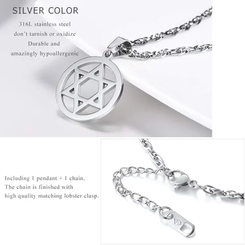 Vista 2 de PROSTEEL Collar con colgante y cadena de acero inoxidable de la estrella de David judía, joyería de Israel para hombres y mujeres