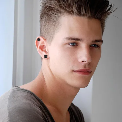 Vista 3 de 3 pares de aretes hipoalergénicos de circonita cúbica negra para hombres y mujeres, chapados en oro, cuadrados y redondos, aretes para orejas