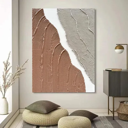 Vista 4 de Limiyer Arte pintado a mano moderno arte abstracto pintura al óleo blanco y marrón textura gruesa lienzo arte pintura al óleo sala de estar