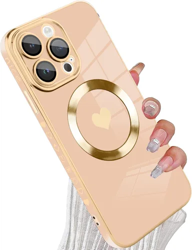 Vista 12 de tharlet Funda Magnética para iPhone 11 [Compatible con Magsafe] Lindo Corazón de Amor de Lujo Chapado Borde Dorado Parachoques con Lente de Cámara