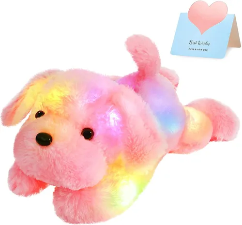 Vista 9 de WEWILL Cachorro azul iluminado de 10 pulgadas con luz LED con luz nocturna colorida, juguete de peluche suave, regalo para niños en Navidad