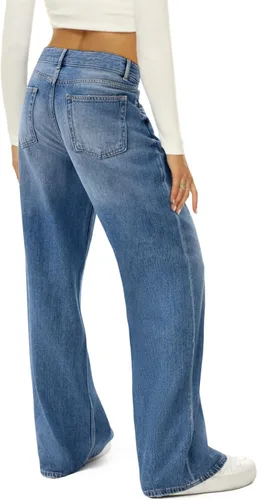 Vista 2 de Pantalones de mezclilla holgados de pierna ancha tela no elástica cintura alta con cremallera YKK para todo tipo de piernas adecuados para todo tipo