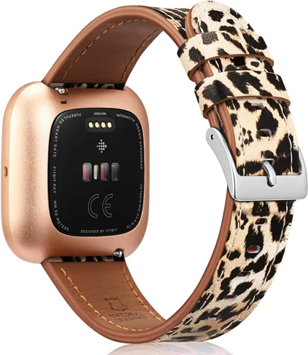 Vista 7 de Fintie Correas compatibles con Fitbit Versa 2 1 y Lite Edition, correa de repuesto de cuero genuino, correa de repuesto de leopardo clásico