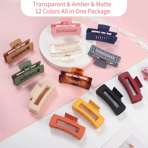 Vista 2 de Sisiaipu Accesorios para el cabello grandes de 4.1 pulgadas, 12 pinzas cuadradas grandes para cabello grueso, clips a granel jumbo para mujeres