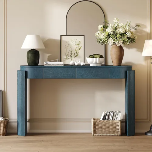 Vista 11 de Mesa consola de madera maciza de 42 pulgadas para entrada, mesa de sofá con cajones Farmhous Sofa Table with Storage Cabinets & Drawers,Solid Wood