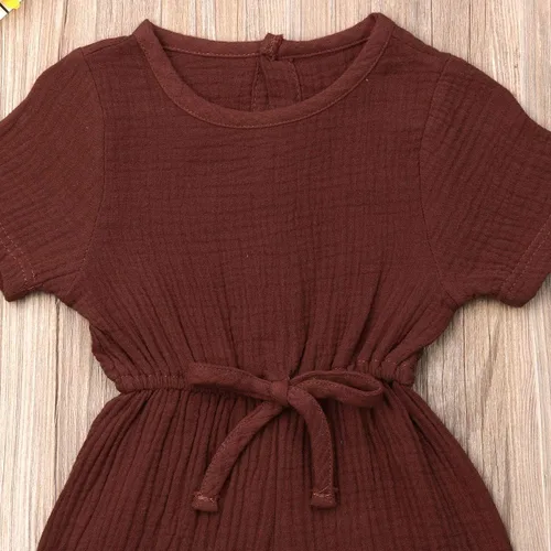 Vista 4 de Mubineo - Mameluco para bebé niña, de verano y otoño, diseño básico, de manga corta, con cordón, de algodón y lino Café
