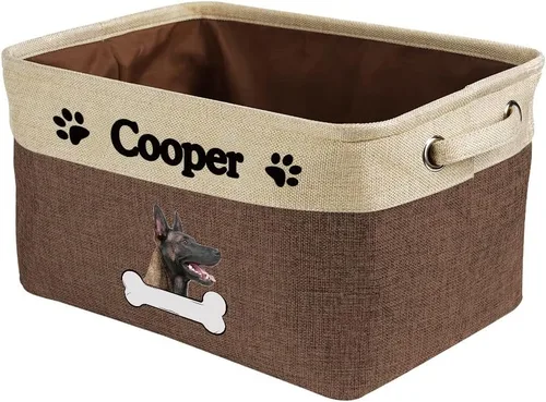 Vista 31 de Cesta de almacenamiento decorativa personalizada para cachorros, caja de juguetes rectangular de tela con 2 asas para organizar armario, garaje Azul