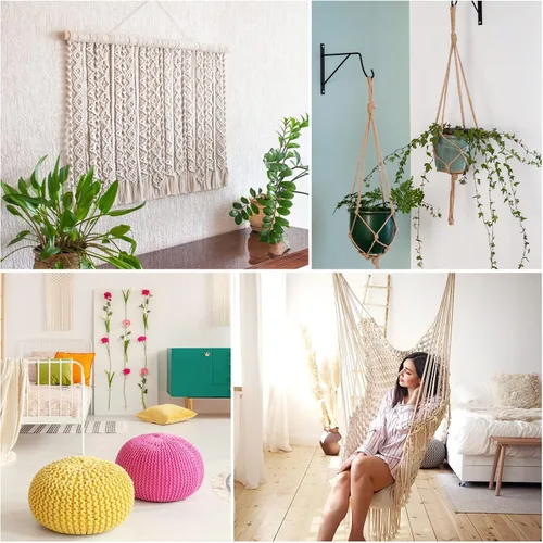 Vista 6 de Cordón de macramé de 0.157 in x 328 yardas Cuerda de macramé 100% algodón natural Cuerda de algodón trenzado de 4 hebras para manualidades, Beige