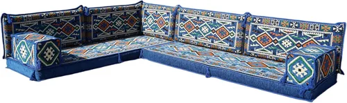 Vista 133 de arabicsofa Juego de asientos Jalsa en forma de L – Majlis árabe hecho a mano con almohadas de respaldo