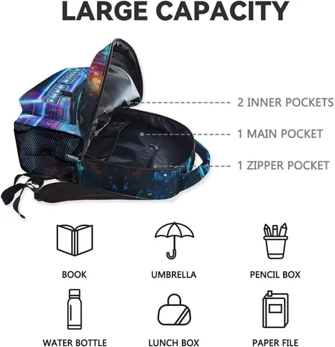 Vista 7 de Mochila personalizada para niños, mochila para niños y estudiantes, mochila deportiva de 17 pulgadas para viajes de primaria, Negro, Tamaño único