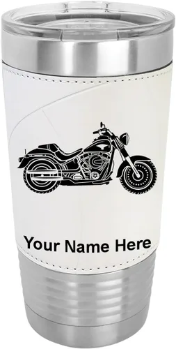 Vista 8 de LaserGram - Vaso de 20 onzas con aislamiento al vacío, estilo motocicleta, grabado personalizado incluido (piel sintética, estilo béisbol)