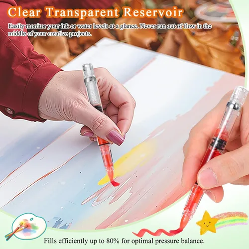 Vista 6 de NUOBESTY Juego de 5 pinceles de agua – Plumas recargables para acuarela, caligrafía, pintura, dibujo, álbum de recortes y bocetos