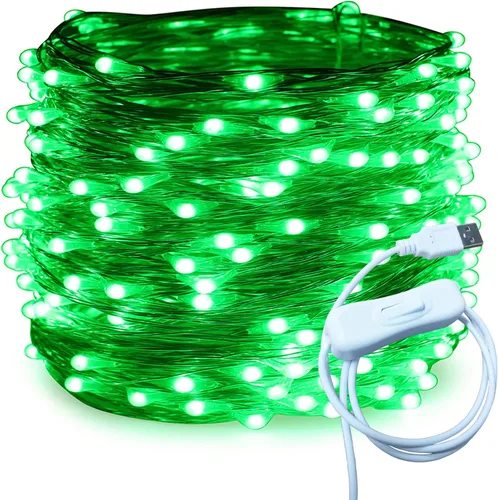 Vista 16 de RUICHEN Cable plateado de 33 pies con 100 luces LED USB con interruptor de encendido/apagado (blanco cálido)