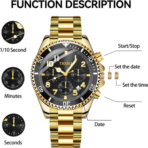 Vista 7 de Taxau Business Quartz Men's Watch Stainless Steel Waterproof Simple Watches for Men Large Face Easy Read Date Dress Watch with Battery for Gift