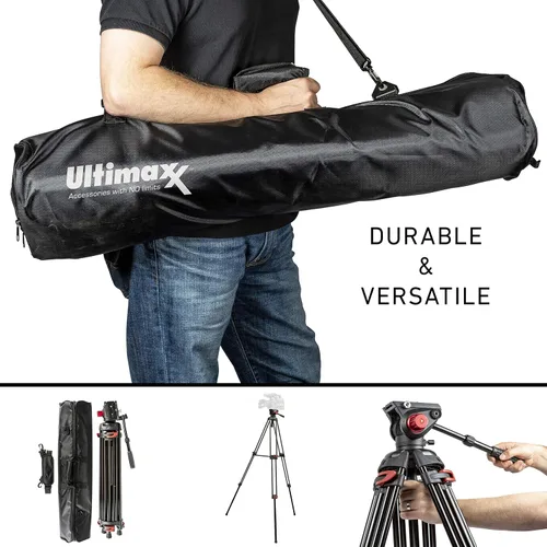 Vista 9 de Ultimaxx Trípode de 72 pulgadas, 72 pulgadas, trípode profesional de doble tubo de aluminio resistente, cabezal de fluido de 360 grados, esparcidor